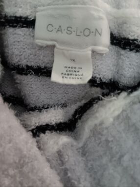 Caslon Fuzzy Striped Knit Top in Light Gray and Black